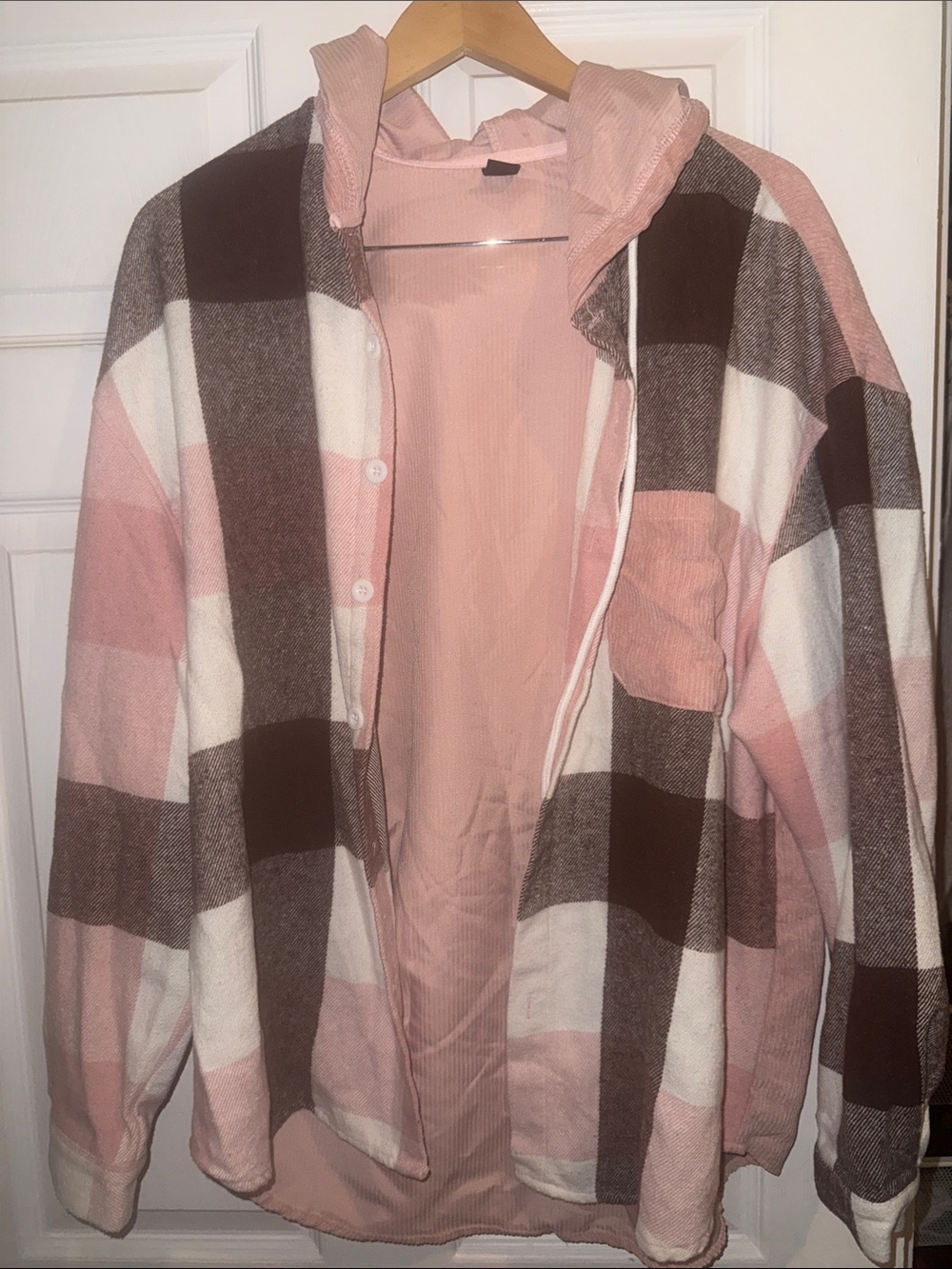 SHEIN Dusty Pink Hooded Button-Up Top
